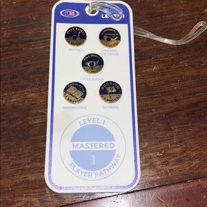 First kids Golf Pathway to learning Level 1 bag tag & set of 5 Pins